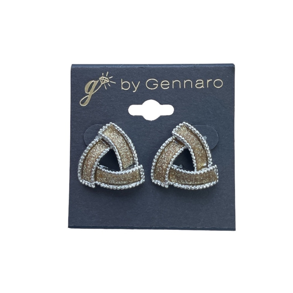 Gennaro chunky triangular sparkly gold-bronze and silver post back earrings